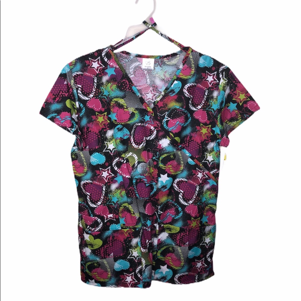 Bobbie Brooks Heart Design Scrub Top